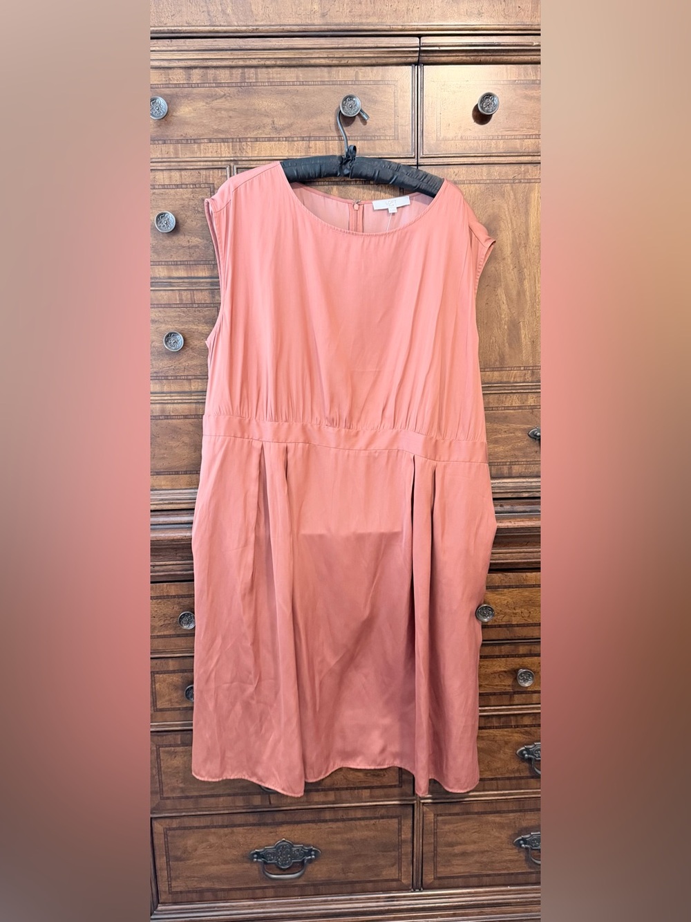 LOFT Sleeveless Satin Midi Dress in Coral Pink - Picture 12 of 13